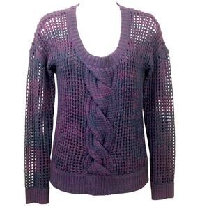 Express Loose Weave Pullover Sweater Maroon Black Cable Knit Scoop Neck